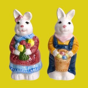 Vintage Anthropomorphic Salt & Pepper Shakers Bunny Rabbit Bride and Groom ABC